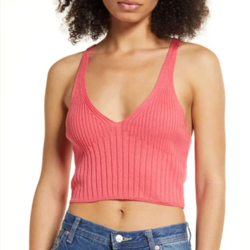 Free People Halter Ego Swit Cami Ribbed Crop Tank Top Electropop Pink XS NWT